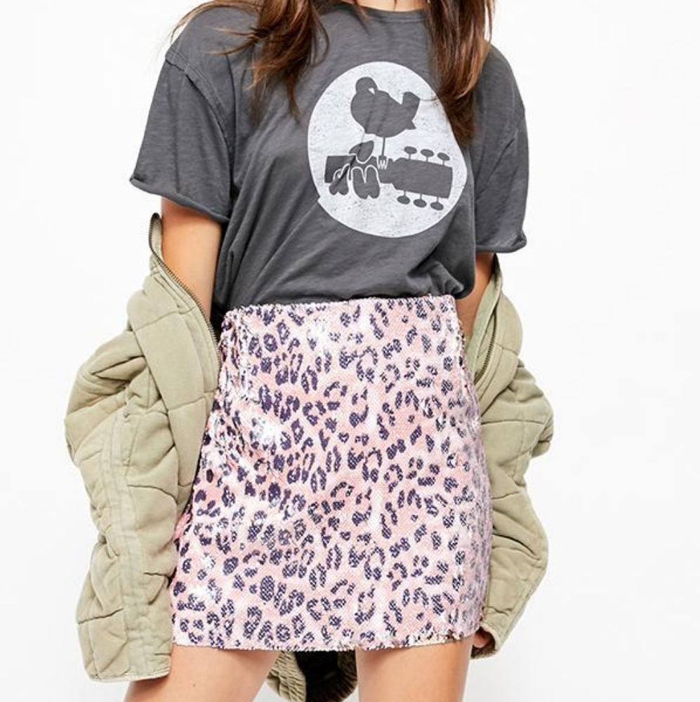FP Skinny Sequin Mini Skirt Pink Cheetah 00
